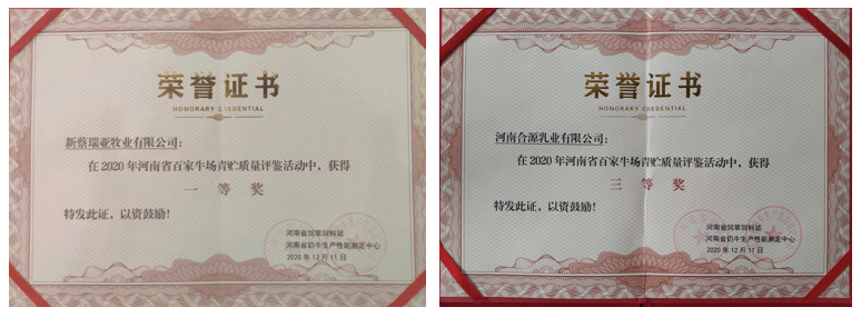 榮譽(yù) | “百家牛場(chǎng)青貯質(zhì)量評(píng)鑒活動(dòng)”花花牛新蔡瑞亞牧業(yè)、河南合源乳業(yè)分別榮獲一、三等獎(jiǎng)